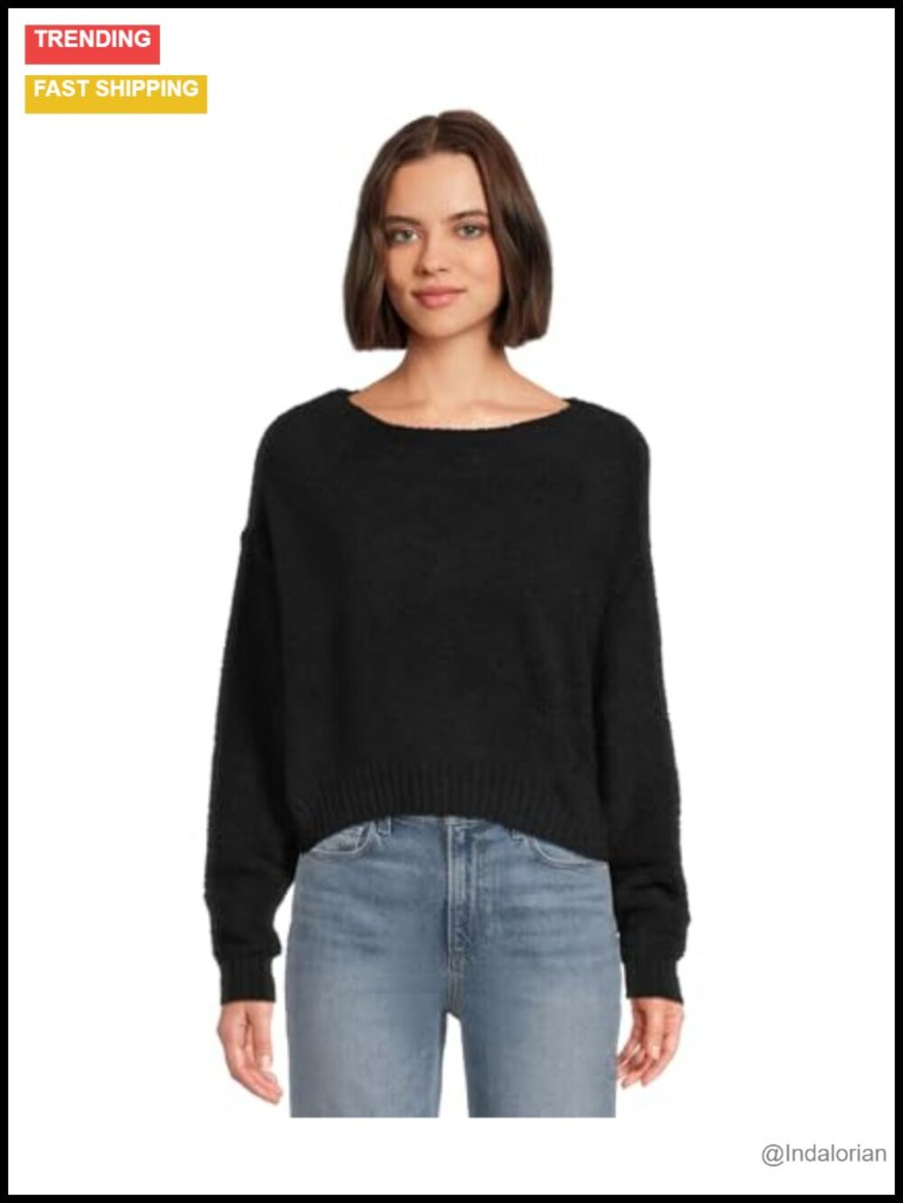 Women's Slouchy Boat Neck Pullover Sweater Recycled Polyester Rib Knit Hem